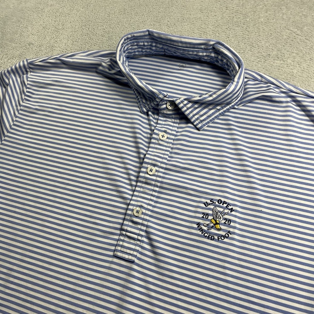 RLX Ralph Lauren 2020 US Open Winged Foot Men's 2XL Blue White‎ Stripe Polo